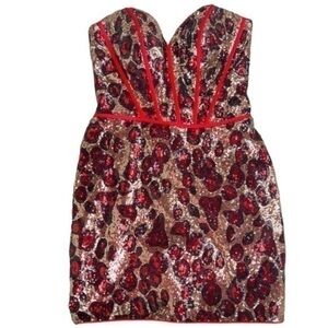 Elegant Red and Gold Sequin Prom Dress